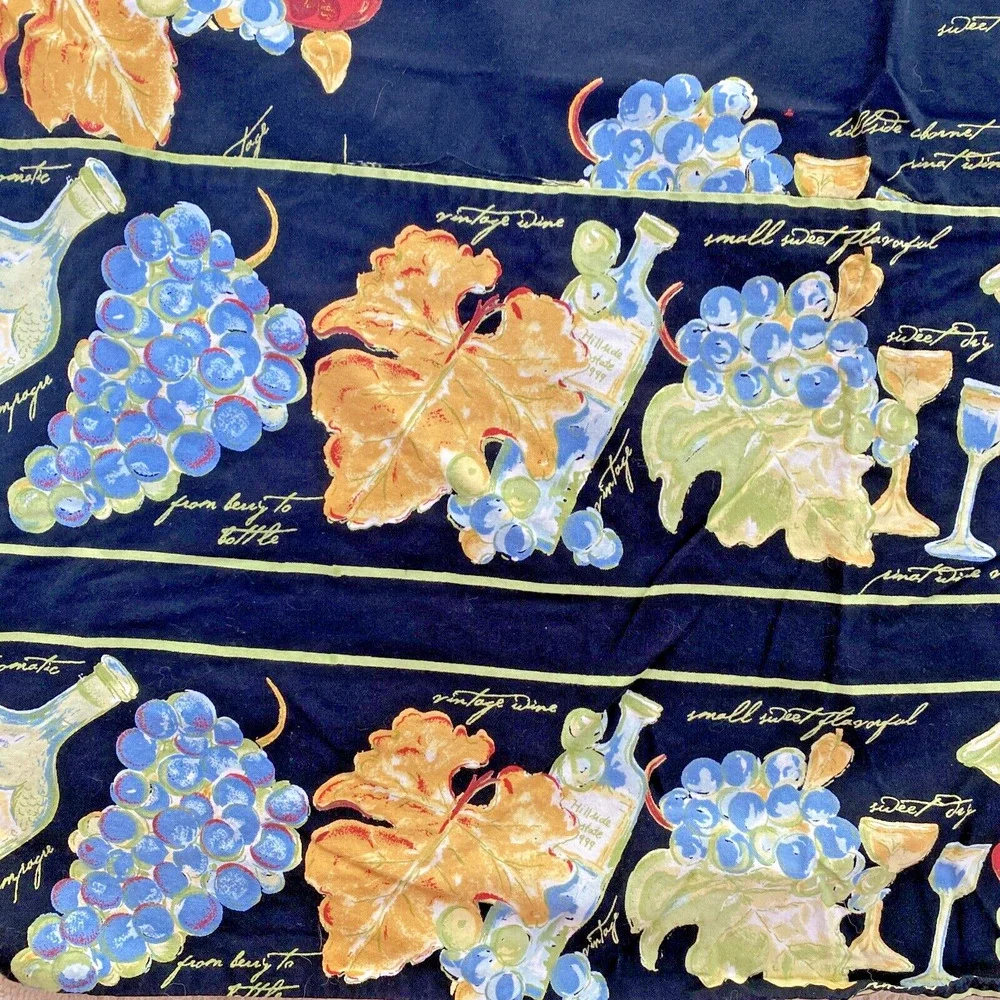 Vintage APRIL CORNELL Tablecloth Black & Multicolor Wine Vineyard Cotton Picnic